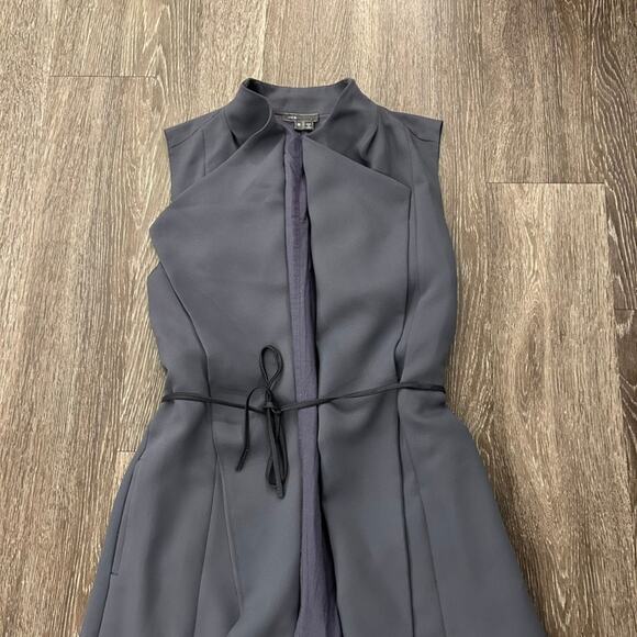 EUC Vince Long Draped Vest Crepe Gray Leather Tie Waist Sleeveless Belt Layering - Picture 6 of 16